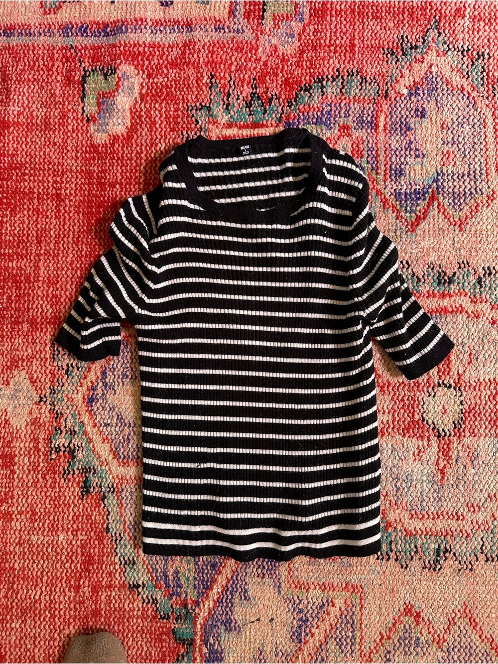 Uniqlo Black and White Striped Knit Top